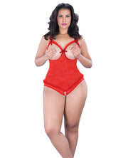 Lace Open Cup & Crotchless Teddy (Plus Size) - Spicy and Sexy