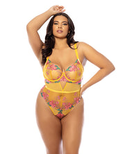 Elisabeth Unlined Underwire Embroidered Teddy - Yellow (Plus Size)