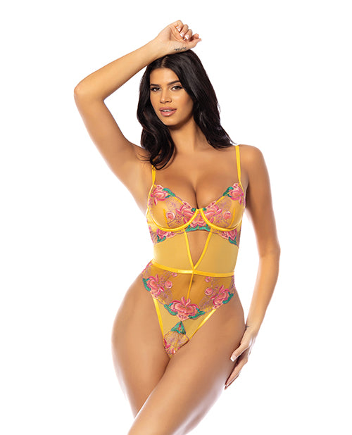 Elisabeth Unlined Underwire Embroidered Teddy - Yellow - Spicy and Sexy
