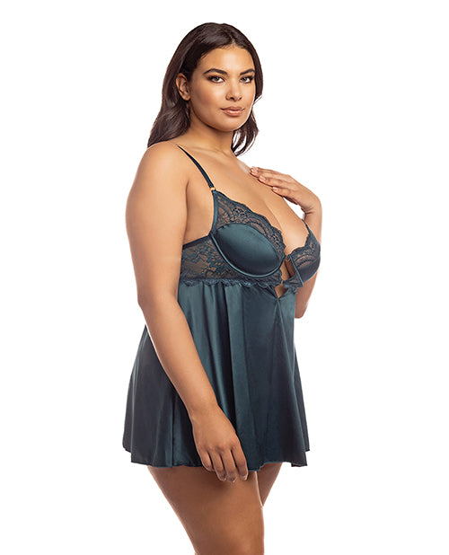 Diana Satin & Lace Babydoll With Ring & Keyhole Detail Reflecting Pond - Spicy and Sexy