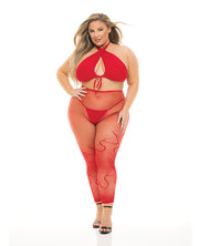 Pink Lipstick Gives You Hell Halter Bra, Pantyhose & G-String (Plus Size)
