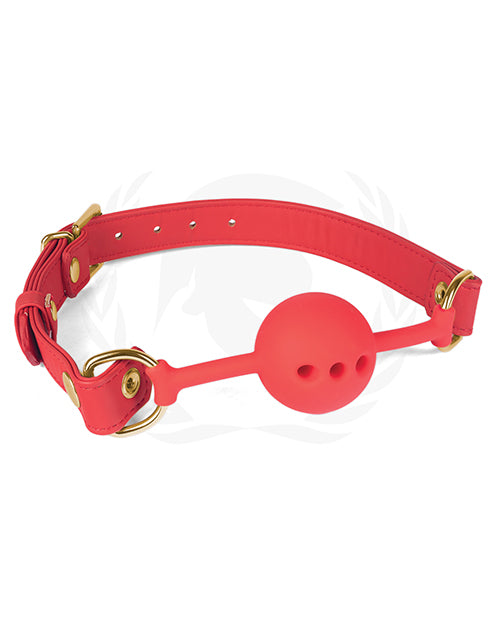 Spartacus Silicone Ball Gag W-red Pu Straps - 46 Mm - Spicy and Sexy