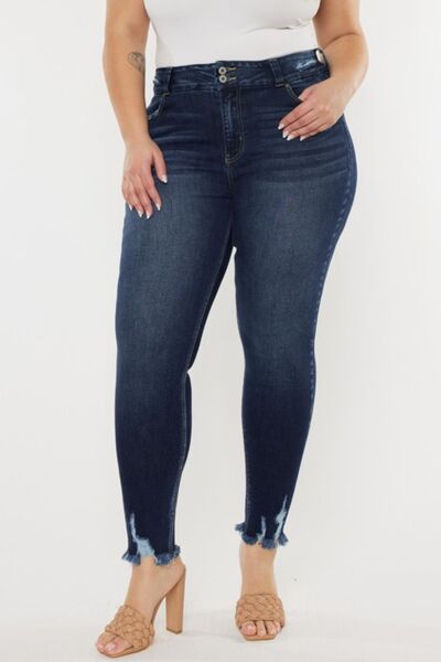 Kancan Full Size Cat's Whiskers Raw Hem High Waist Jeans - Spicy and Sexy