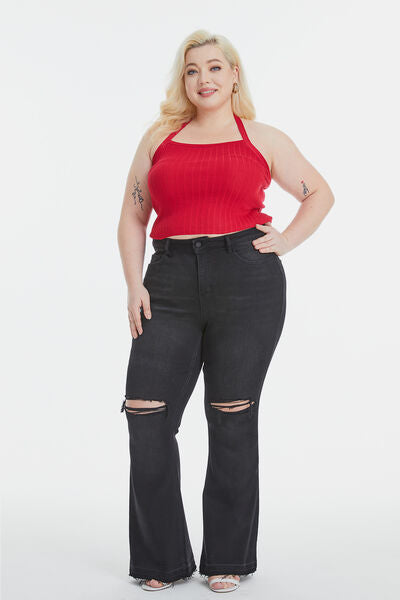 BAYEAS Full Size High Waist Distressed Raw Hem Flare Jeans - Spicy and Sexy