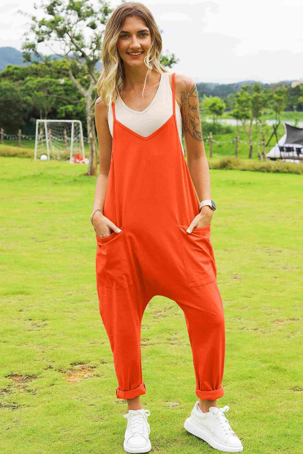 Double Take Full Size Sleeveless V-Neck Pocketed Jumpsuit - Spicy and Sexy