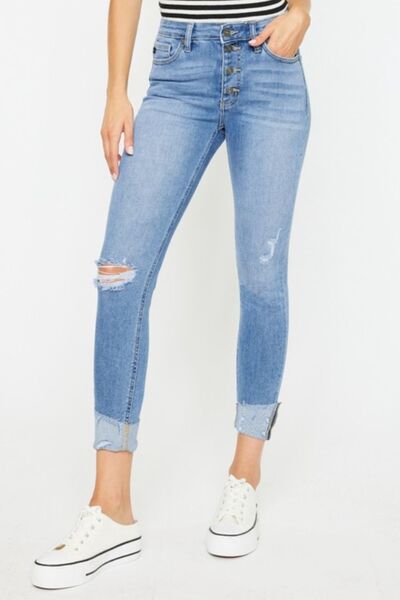 Kancan Distressed Cat's Whiskers Button Fly Jeans - Spicy and Sexy