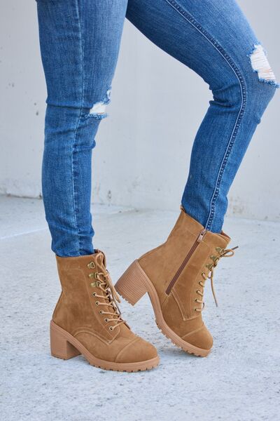 Forever Link Lace-Up Zipper Detail Block Heel Boots - Spicy and Sexy