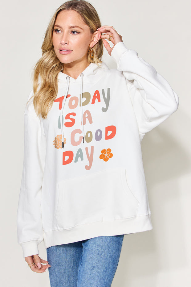 Simply Love Full Size Letter Graphic Long Sleeve Hoodie