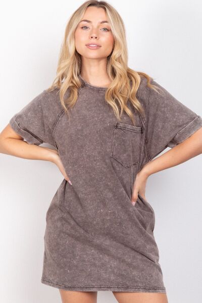 VERY J Washed Round Neck Mini Tee Dress - Spicy and Sexy