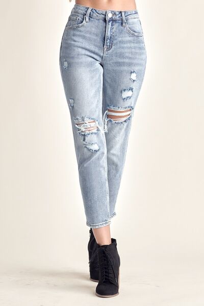 RISEN Distressed Slim Cropped Jeans - Spicy and Sexy