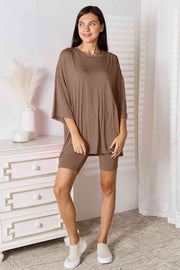 Basic Bae Full Size Soft Rayon Three-Quarter Sleeve Top and Shorts Set - Spicy and Sexy