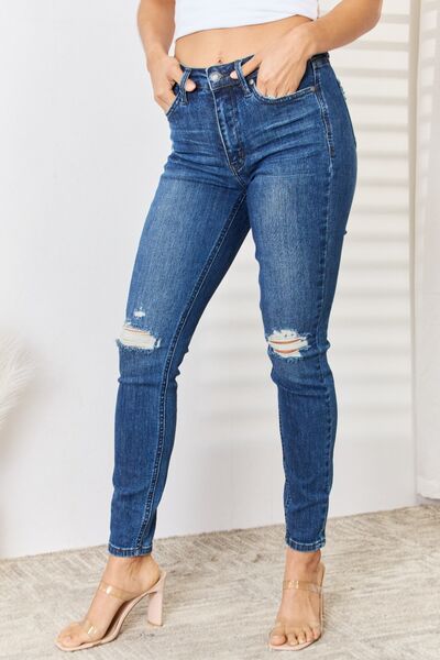 Judy Blue Full Size High Waist Distressed Slim Jeans - Spicy and Sexy
