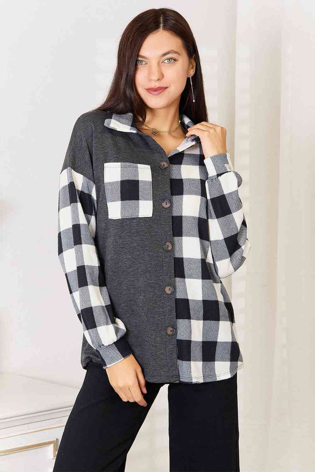Heimish Solid Plaid Contrast Shacket - Spicy and Sexy