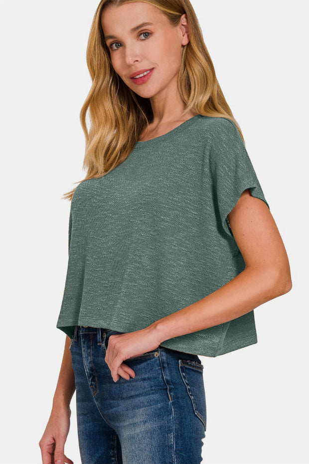 Zenana Round Neck Short Sleeve Crop T-Shirt