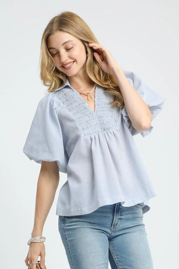 Umgee Smocked Puff Sleeve Blouse
