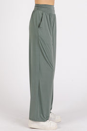 Mittoshop Stretch Banded Waist Wide Leg Pants with Pockets