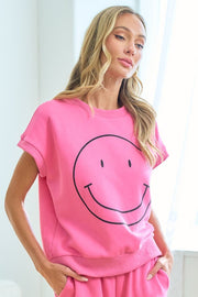 First Love Smile Face Drop Shoulder Brushed Inside T-Shirt