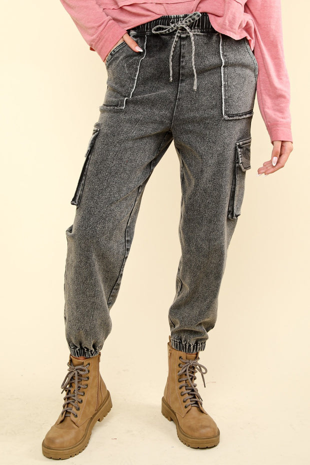 VERY J Washed Drawstring Jogger Cargo Jeans