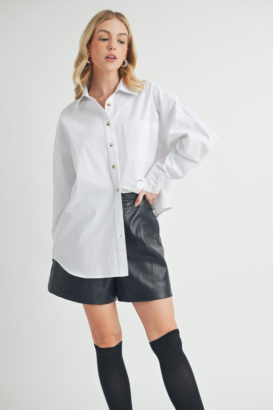 Aemi + Co High-Low Collared Neck Drop Shoulder Shirt