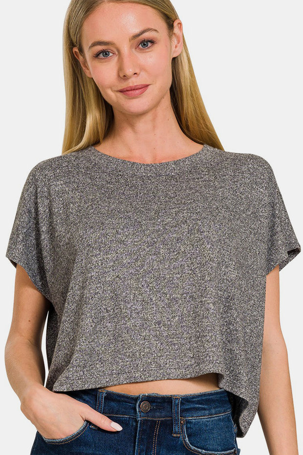 Zenana Short Sleeve Round Neck Cropped T-Shirt