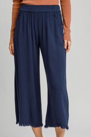 Umgee Full Size Linen Blend Elastic Waistband Wide Leg Pants Plus Size