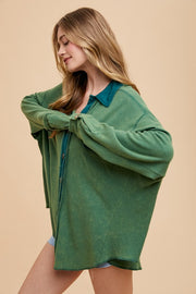 Annie Wear Waffle-Knit Mineral Washed Button Down Shirt