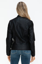 Snobbish Faux Leather Biker Jacket with Side Zip Pockets