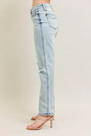 Judy Blue Full Size Mr Repair Stitch Detail Destroy Single Cuff Bf Jeans Plus Size