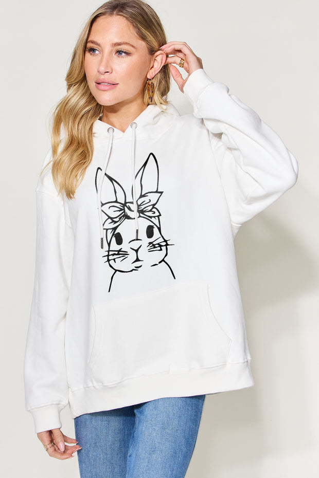 Simply Love Full Size Easter Bunny Graphic Drawstring Long Sleeve Hoodie
