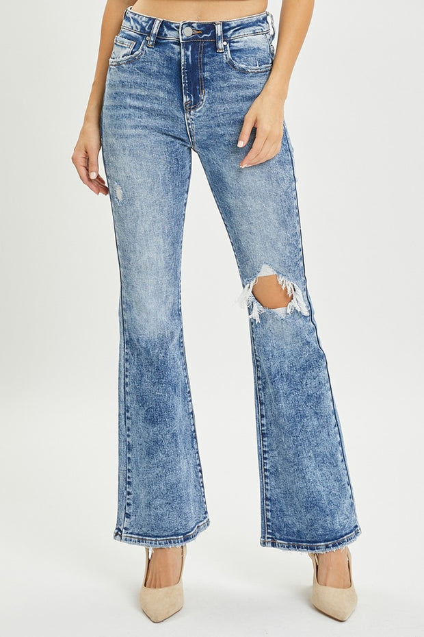 RISEN Full Size High Rise Distressed Flare Jeans