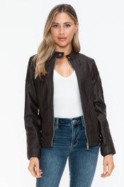 Snobbish Faux Leather Biker Jacket with Side Zip Pockets