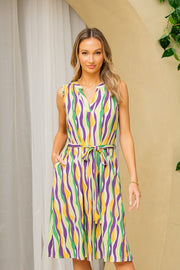 Sew In Love Full Size Stripe Tied Sleeveless Dress with Side Pockets