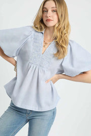 Umgee Smocked Puff Sleeve Blouse