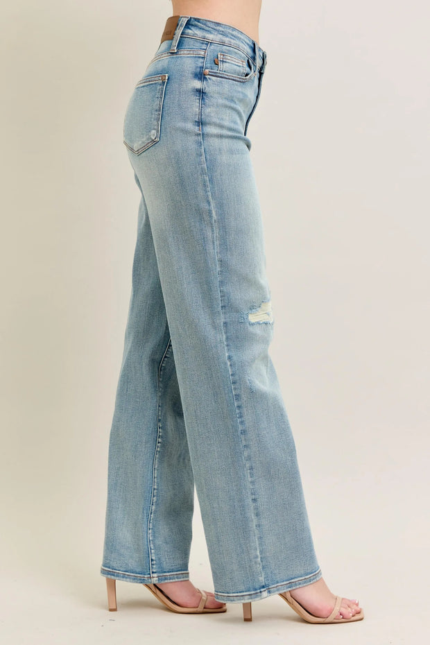 Judy Blue Full Size Hw Destroy & Knee Patch Straight Jeans Plus Size