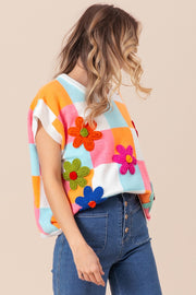 BiBi Flower Patch Checkered Sweater Vest