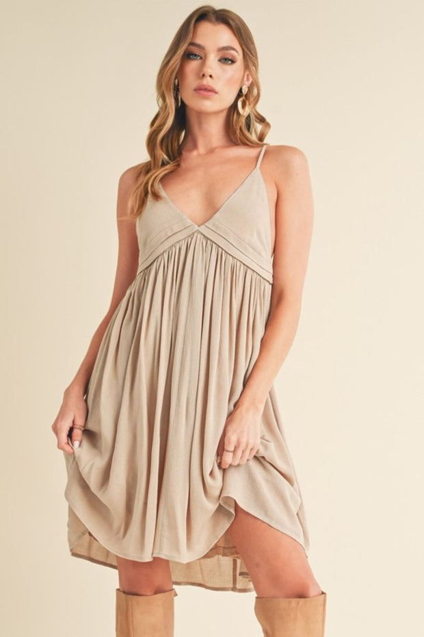 Aemi + Co Ruched Plunge Mini Cami Dress