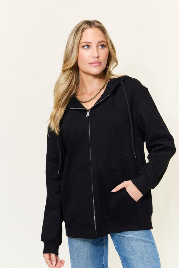 Simply Love Full Size NOT IN THE MOOD Graphic Zip-Up Hoodie with Pockets