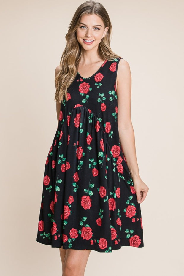 BOMBOM Floral Ruched Tank Dress - Spicy and Sexy