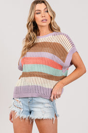 SAGE + FIG Color Block Striped Crochet Sweater