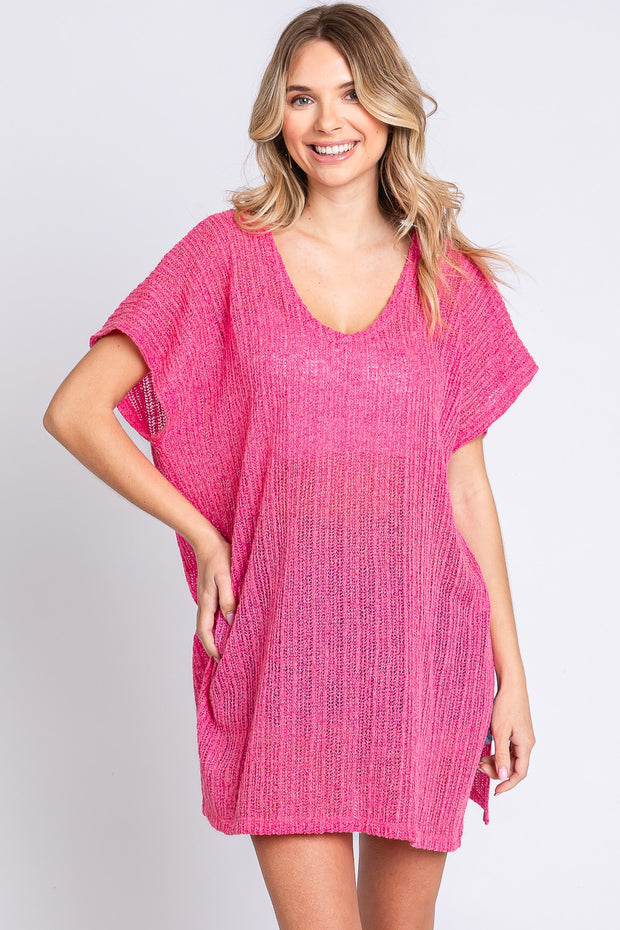 GeeGee Short Sleeve Side Slit Knit Cover Up Dress - Spicy and Sexy