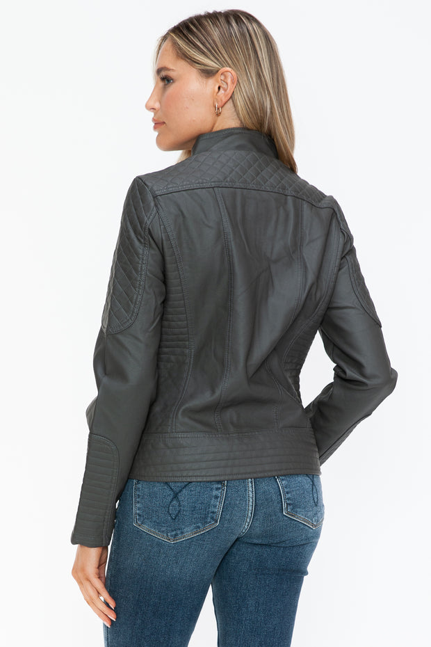 Snobbish Faux Leather Zip Up Mock Neck Jacket