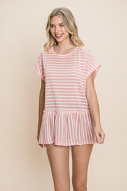 Cotton Bleu by Nu Label Striped Ruffled Short Sleeve Top