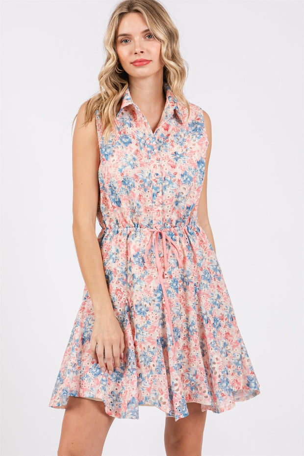GeeGee Full Size Floral Eyelet Sleeveless Mini Dress - Spicy and Sexy