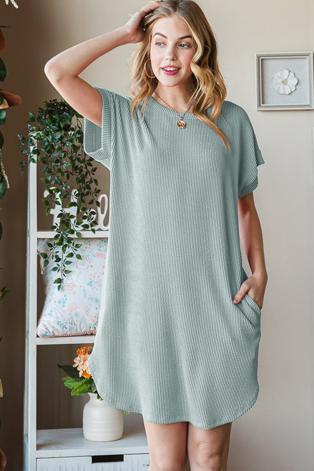 Heimish Full Size Ribbed Round Neck Short Sleeve Tee Dress - Spicy and Sexy