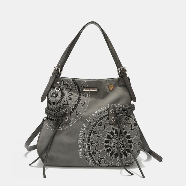 Nicole Lee USA Side Braided Tassel Inlaid Rhinestone Embroidery Hobo Bag