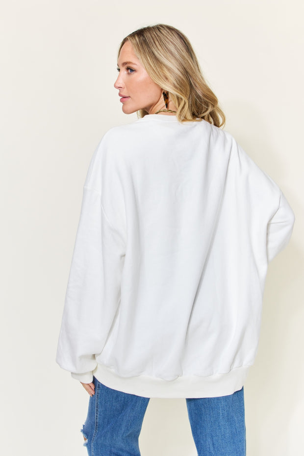 Simply Love Full Size  HOPPY EASTER Drop Shoulder Oversized Sweatshirt