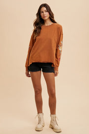 Annie Wear Embroidered Long Sleeve French Terry Top