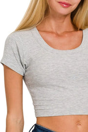 Zenana Ribbed Scoop Neck Crop Short Sleeve Top