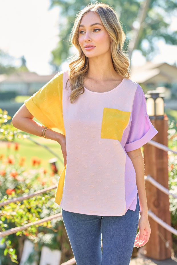 Hailey & Co Full Size Color Block Short Sleeve Top