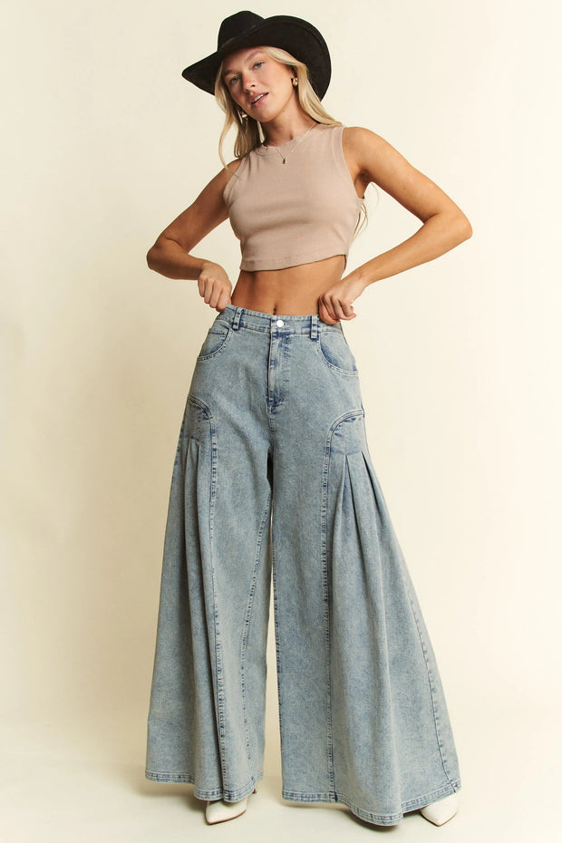 Jade By Jane High-Waist Pleated Wide Leg Jeans